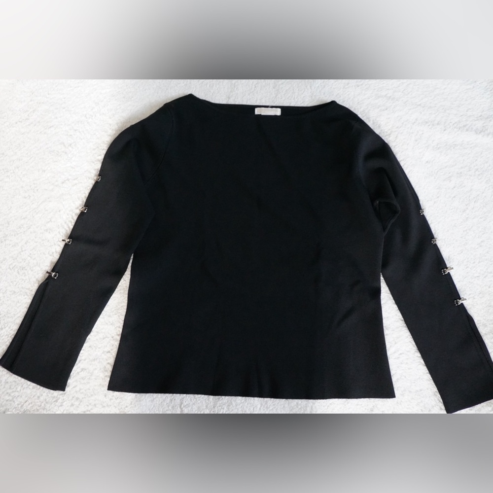 Christina vintage Black Long Sleeve Top with metal Button Accents